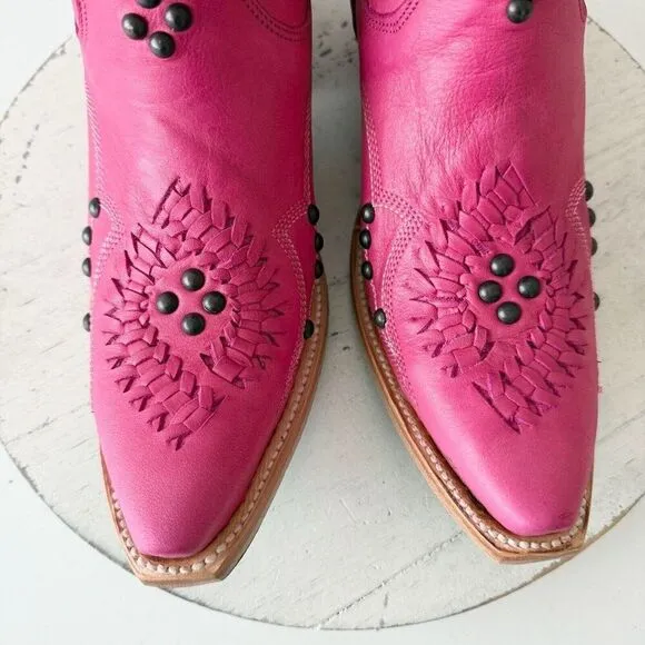 Lane COSSETTE Womens Cowboy Bootie 7 Hot Pink Leather Western Short Ankle Boots