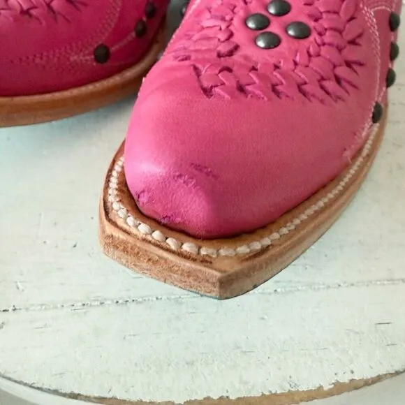Lane COSSETTE Womens Cowboy Bootie 7 Hot Pink Leather Western Short Ankle Boots