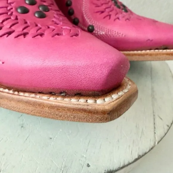 Lane COSSETTE Womens Cowboy Bootie 7 Hot Pink Leather Western Short Ankle Boots