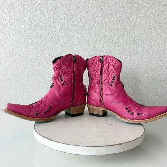 Lane COSSETTE Womens Cowboy Bootie 7 Hot Pink Leather Western Short Ankle Boots