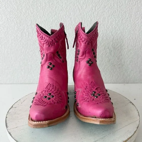 Lane COSSETTE Womens Cowboy Bootie 7 Hot Pink Leather Western Short Ankle Boots