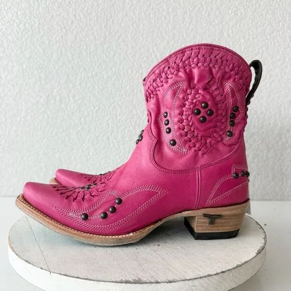 Lane COSSETTE Womens Cowboy Bootie 7 Hot Pink Leather Western Short Ankle Boots