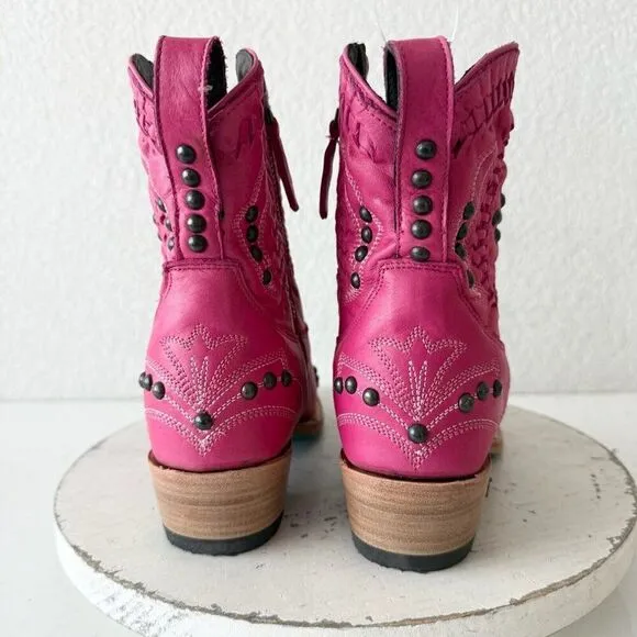 Lane COSSETTE Womens Cowboy Bootie 7 Hot Pink Leather Western Short Ankle Boots