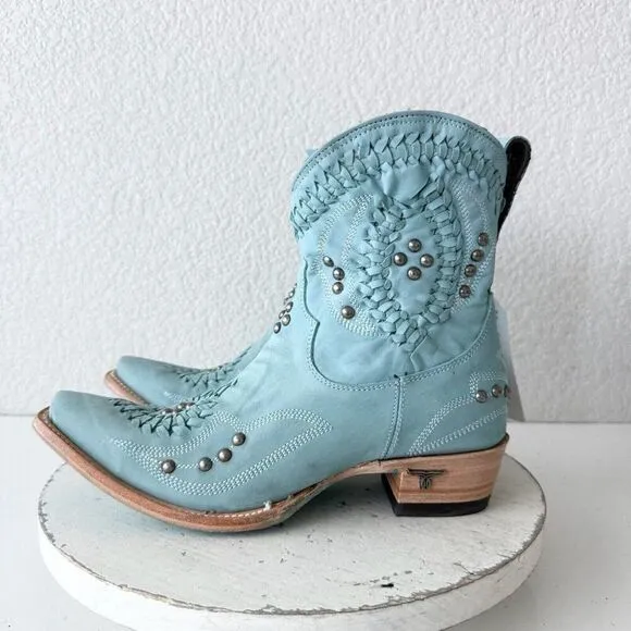 Lane COSSETTE Womens Cowboy Booties 8 Western Cowgirl Boots Blue Leather Short