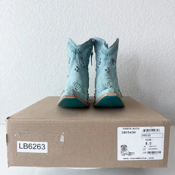 Lane COSSETTE Womens Cowboy Booties 8 Western Cowgirl Boots Blue Leather Short