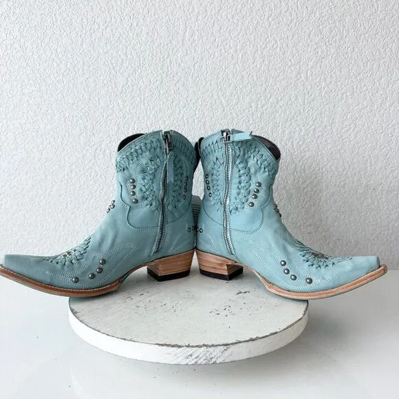 Lane COSSETTE Womens Cowboy Booties 8 Western Cowgirl Boots Blue Leather Short