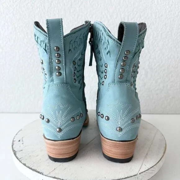 Lane COSSETTE Womens Cowboy Booties 8 Western Cowgirl Boots Blue Leather Short
