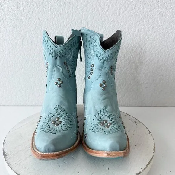 Lane COSSETTE Womens Cowboy Booties 8 Western Cowgirl Boots Blue Leather Short