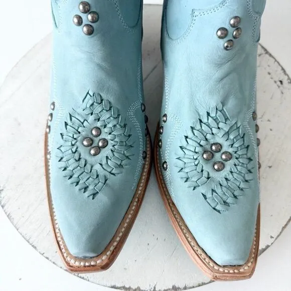 Lane COSSETTE Womens Cowboy Booties 8 Western Cowgirl Boots Blue Leather Short