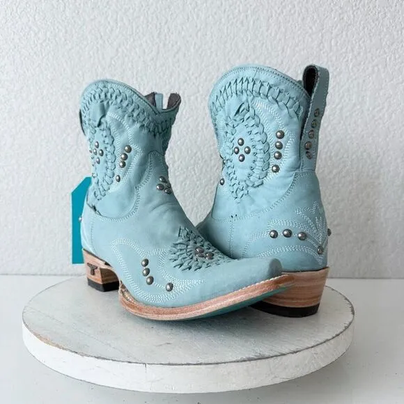 Lane COSSETTE Womens Cowboy Booties 8 Western Cowgirl Boots Blue Leather Short