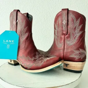 Lane LEXINGTON Womens Cowboy Bootie 6.5 Red Leather Western Cowgirl Short Boots