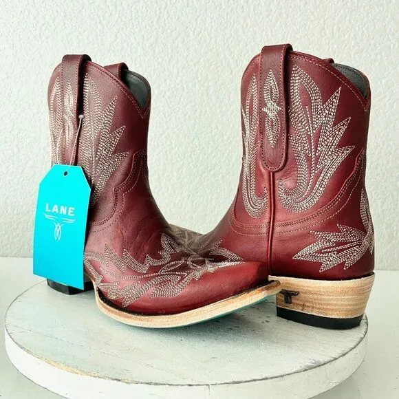 Lane LEXINGTON Womens Cowboy Bootie 6.5 Red Leather Western Cowgirl Short Boots
