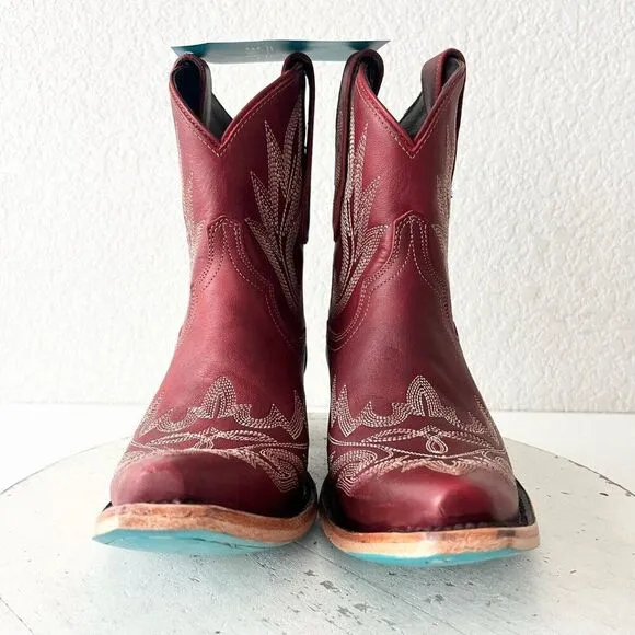 Lane LEXINGTON Womens Cowboy Bootie 6.5 Red Leather Western Cowgirl Short Boots