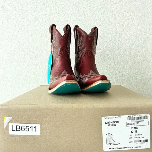 Lane LEXINGTON Womens Cowboy Bootie 6.5 Red Leather Western Cowgirl Short Boots
