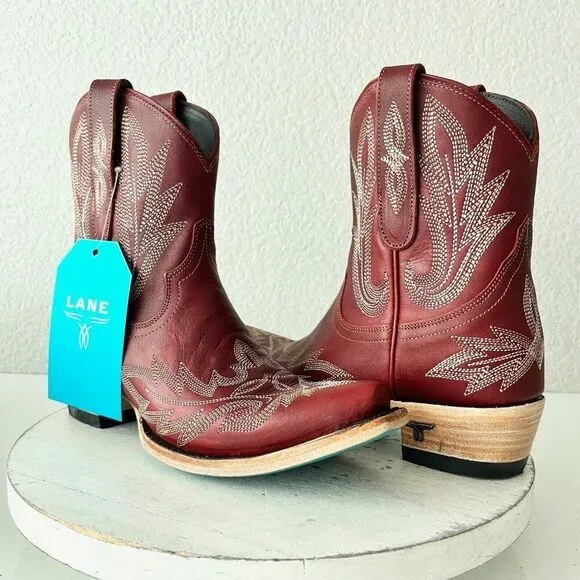Lane LEXINGTON Womens Cowboy Bootie 6.5 Red Leather Western Cowgirl Short Boots