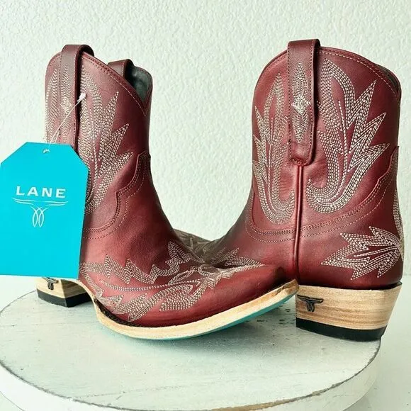 Lane LEXINGTON Womens Cowboy Bootie 6.5 Red Leather Western Cowgirl Short Boots