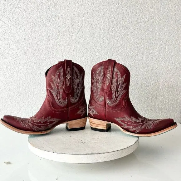 Lane LEXINGTON Womens Cowboy Bootie 6.5 Red Leather Western Cowgirl Short Boots