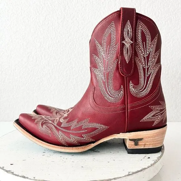 Lane LEXINGTON Womens Cowboy Bootie 6.5 Red Leather Western Cowgirl Short Boots