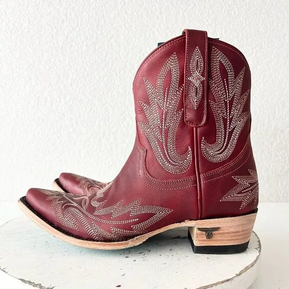 Lane LEXINGTON Womens Cowboy Bootie 6.5 Red Leather Western Cowgirl Short Boots