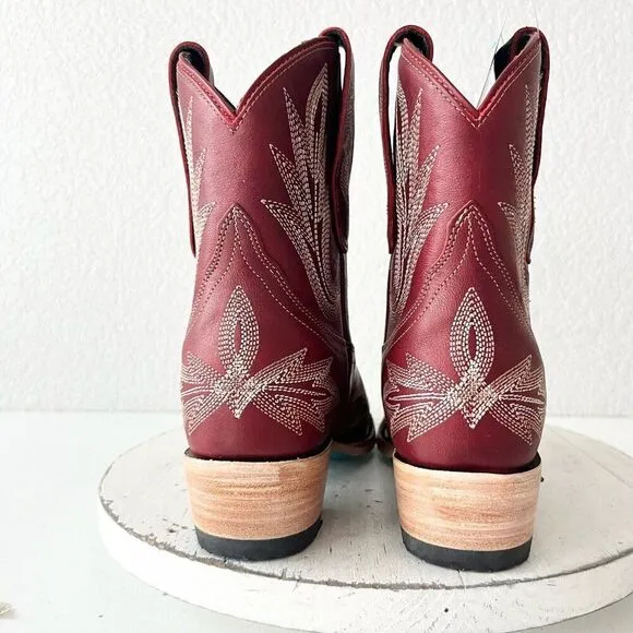 Lane LEXINGTON Womens Cowboy Bootie 6.5 Red Leather Western Cowgirl Short Boots