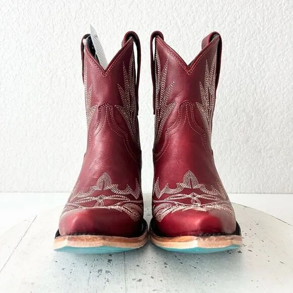 Lane LEXINGTON Womens Cowboy Bootie 6.5 Red Leather Western Cowgirl Short Boots