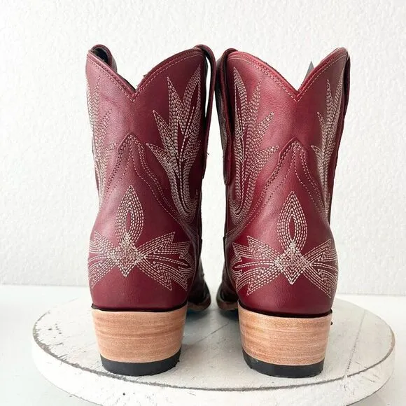 Lane LEXINGTON Womens Cowboy Bootie 7 Red Leather Western Cowgirl Short Boots