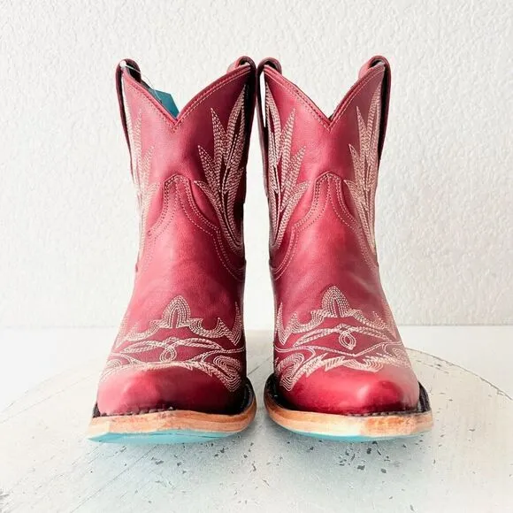 Lane LEXINGTON Womens Cowboy Bootie 7 Red Leather Western Cowgirl Short Boots