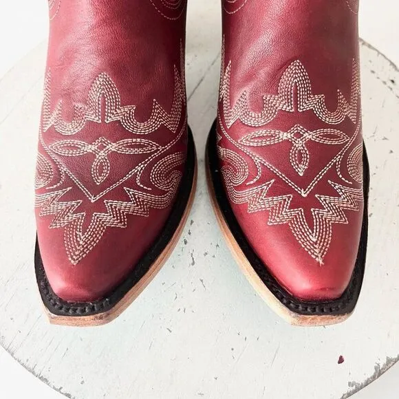Lane LEXINGTON Womens Cowboy Bootie 7 Red Leather Western Cowgirl Short Boots