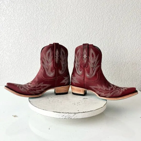 Lane LEXINGTON Womens Cowboy Bootie 7 Red Leather Western Cowgirl Short Boots