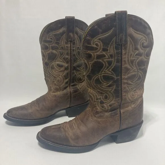 Laredo 51112 Cowboy Boots Brown Leather Women's 8.5 M Western Cowgirl Distressed