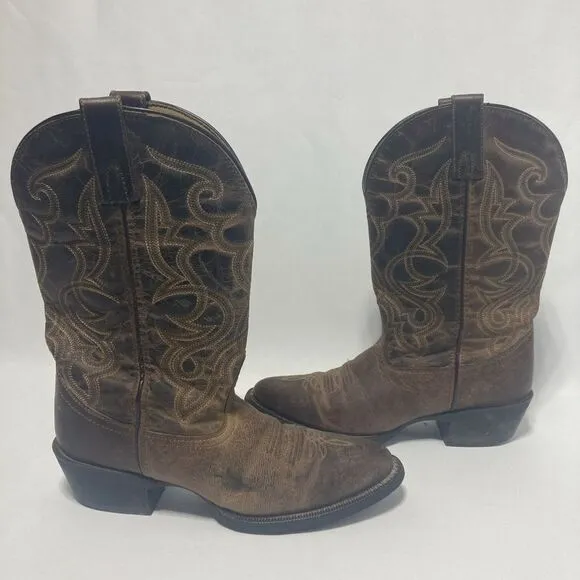 Laredo 51112 Cowboy Boots Brown Leather Women's 8.5 M Western Cowgirl Distressed