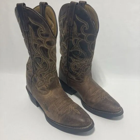Laredo 51112 Cowboy Boots Brown Leather Women's 8.5 M Western Cowgirl Distressed