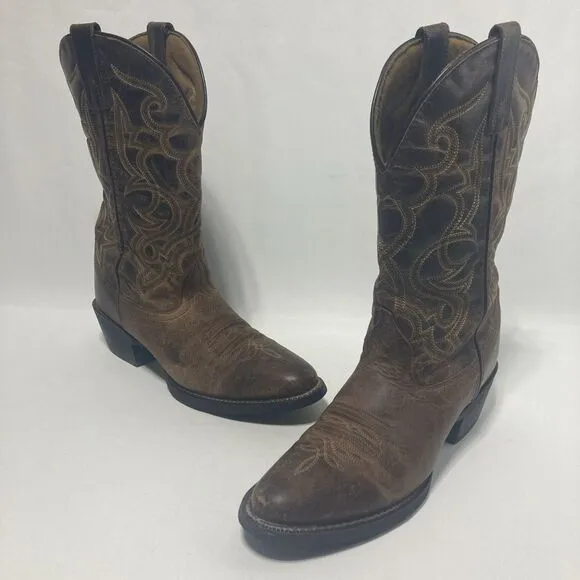 Laredo 51112 Cowboy Boots Brown Leather Women's 8.5 M Western Cowgirl Distressed