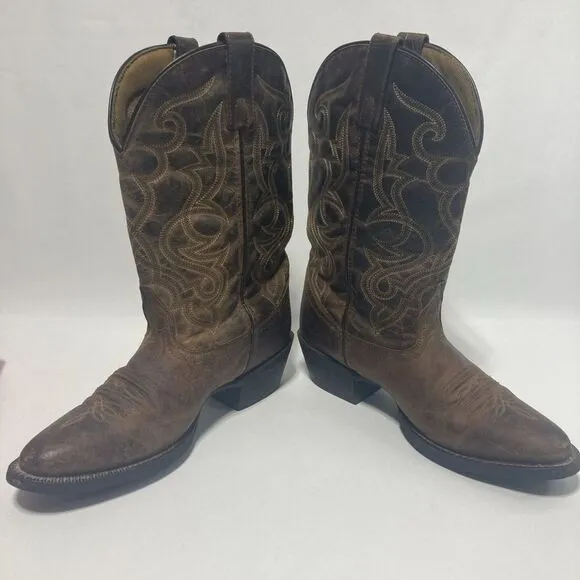 Laredo 51112 Cowboy Boots Brown Leather Women's 8.5 M Western Cowgirl Distressed