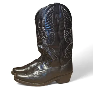 Laredo Men's Black Square Toe Eagle Graphic Stitch Western Dress Boots Size 7.5