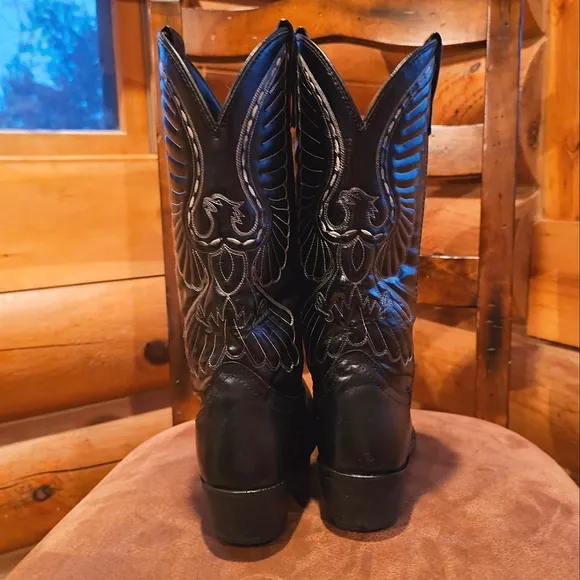 Laredo Men's Black Square Toe Eagle Graphic Stitch Western Dress Boots Size 7.5