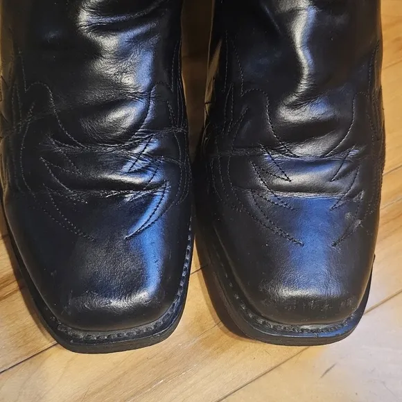 Laredo Men's Black Square Toe Eagle Graphic Stitch Western Dress Boots Size 7.5