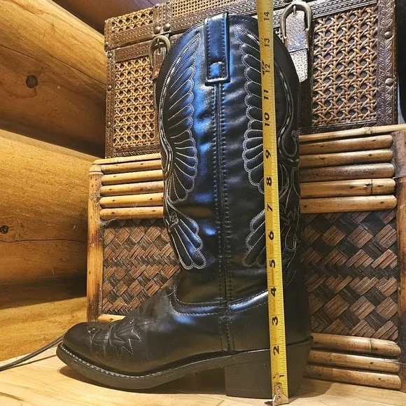 Laredo Men's Black Square Toe Eagle Graphic Stitch Western Dress Boots Size 7.5