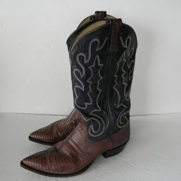 Larry Mahan  Western Leather EXOTIC Leather Cowboy Boots 10D BLUE/BROWN 3152