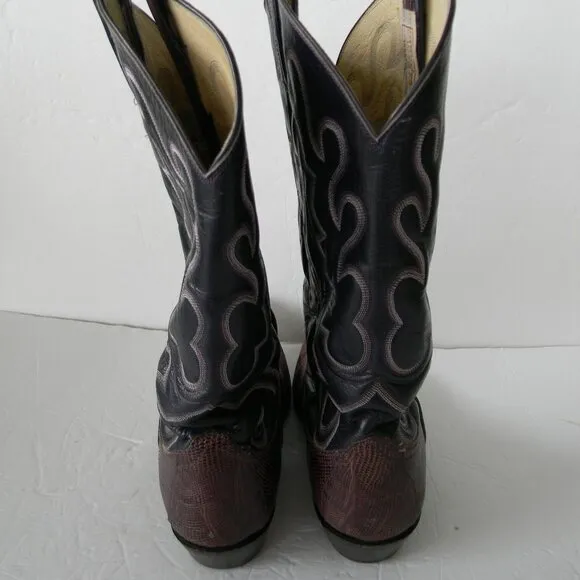 Larry Mahan  Western Leather EXOTIC Leather Cowboy Boots 10D BLUE/BROWN 3152