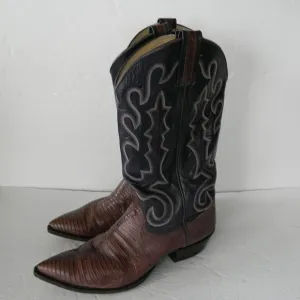 Larry Mahan  Western Leather EXOTIC Leather Cowboy Boots 10D BLUE/BROWN 3152