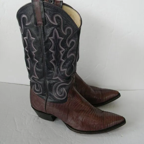 Larry Mahan  Western Leather EXOTIC Leather Cowboy Boots 10D BLUE/BROWN 3152