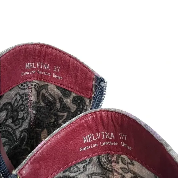 L'Artiste by Spring Step Navy/Purple Rainbow Floral Bootie Boots Size 37