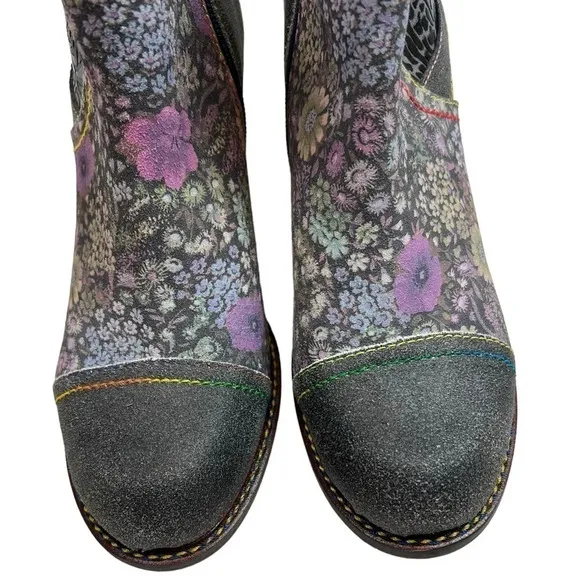 L'Artiste by Spring Step Navy/Purple Rainbow Floral Bootie Boots Size 37