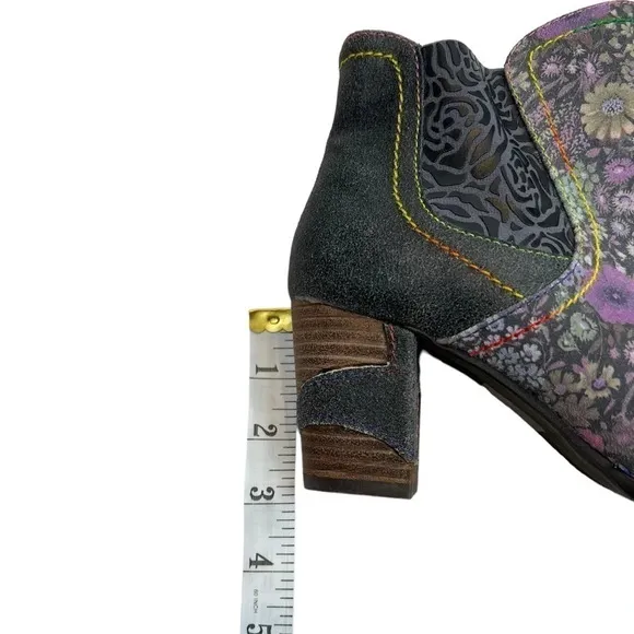L'Artiste by Spring Step Navy/Purple Rainbow Floral Bootie Boots Size 37