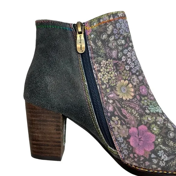 L'Artiste by Spring Step Navy/Purple Rainbow Floral Bootie Boots Size 37