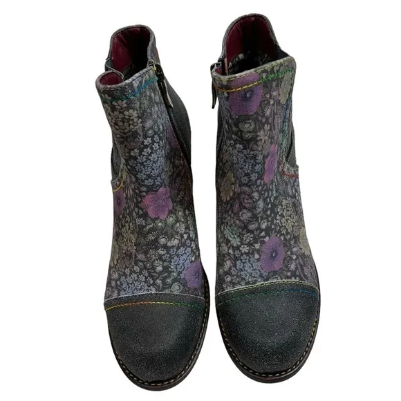 L'Artiste by Spring Step Navy/Purple Rainbow Floral Bootie Boots Size 37