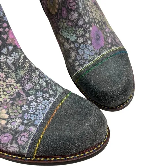 L'Artiste by Spring Step Navy/Purple Rainbow Floral Bootie Boots Size 37
