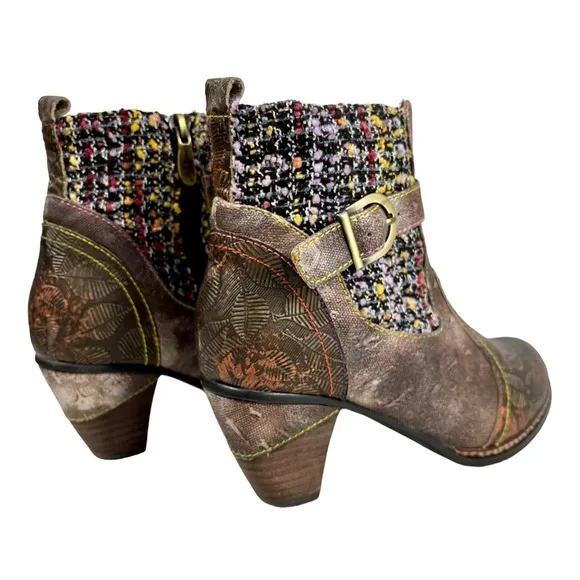L'Artiste by Spring Step |‎ Womens 38 | Nancies Olive Multi Leather Ankle Bootie