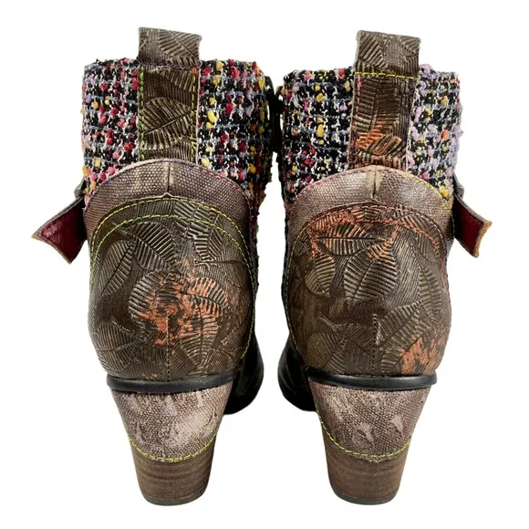 L'Artiste by Spring Step |‎ Womens 38 | Nancies Olive Multi Leather Ankle Bootie